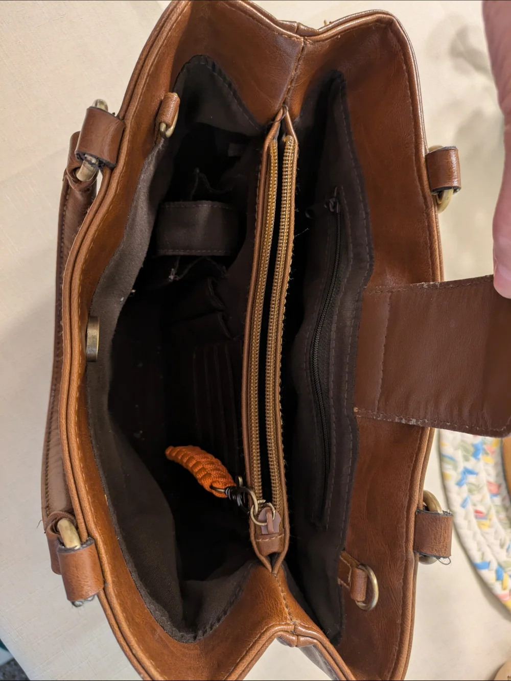 Rosetti Brown Satchel Bag With Crossbody Strap with Floral Cutouts, Coin Purse